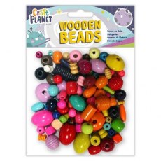 Craft Planet Wooden Beads 100g Assorted Colours