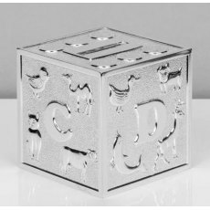 Bambino Silver Plated Money Box - Cube A B C Bambino Silver Plated Money Box - Cube A B C