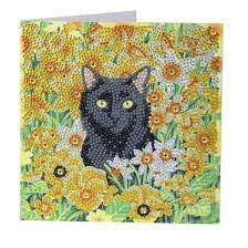 Crystal Art Card 18x18 Cat In Flowers