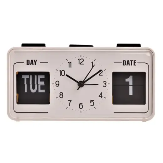 Hometime White & Black Calendar Alarm Clock