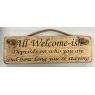 Hanging Sign - Natural - All Welcome-ish Depends On Who You Are And How Long Youre Staying